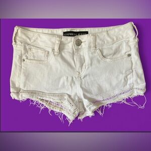 Express Off-White Frayed Hem Jean Shorts